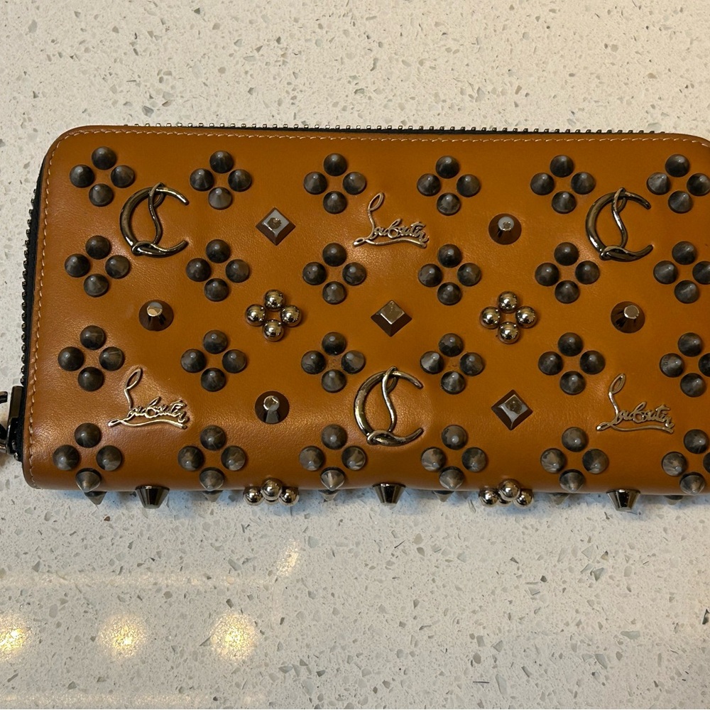 Christian Louboutin Tan Studded Zip Wallet